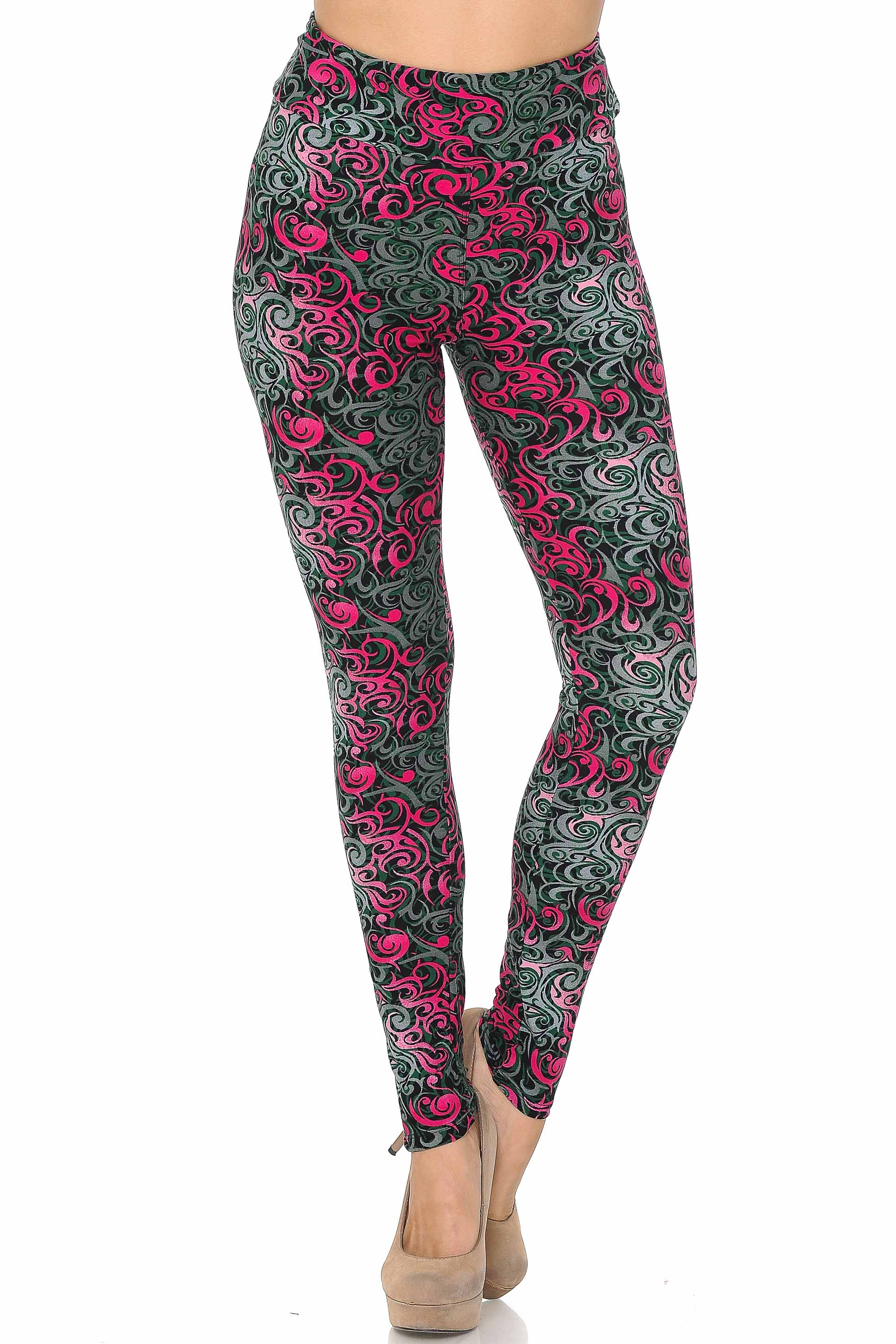 Buttery Soft Fuchsia Tangled Swirl High Waisted Leggings (One Size Regular,Fuchsia)