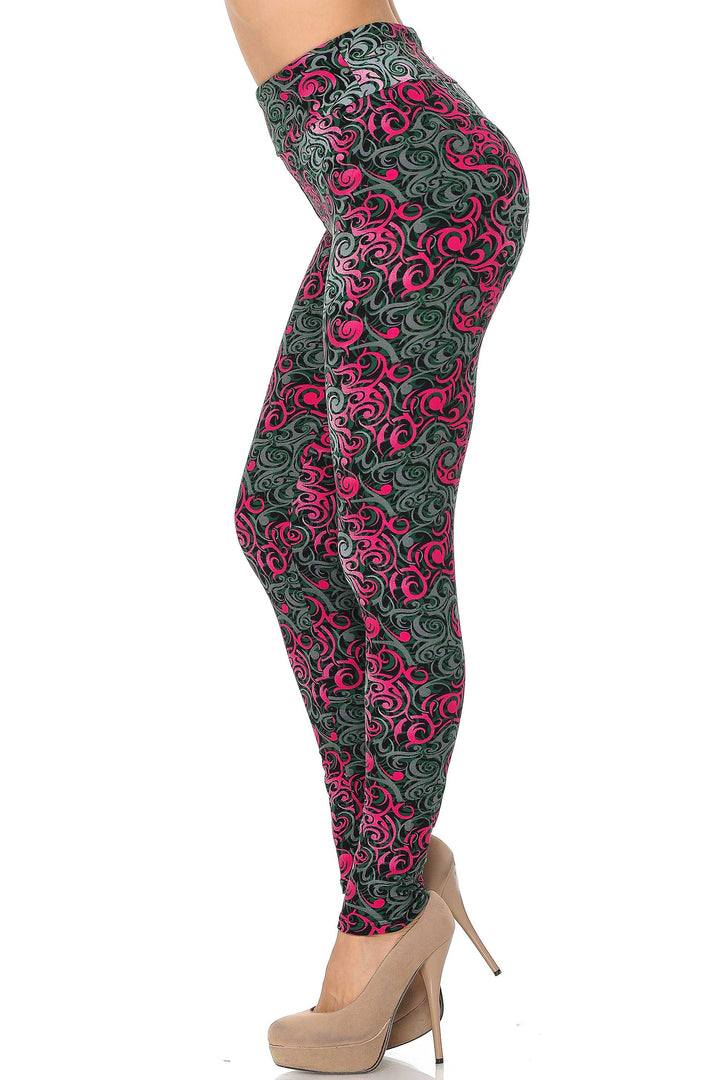 Buttery Soft Fuchsia Tangled Swirl High Waisted Leggings (One Size Regular,Fuchsia)