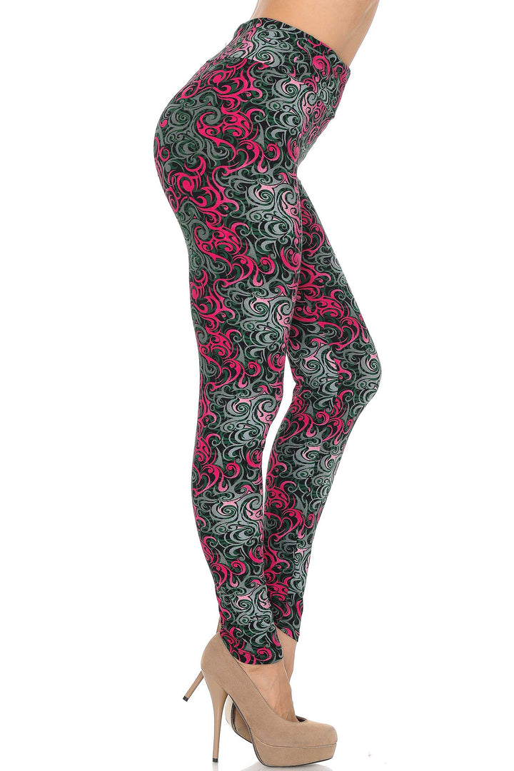 Buttery Soft Fuchsia Tangled Swirl High Waisted Leggings (One Size Regular,Fuchsia)
