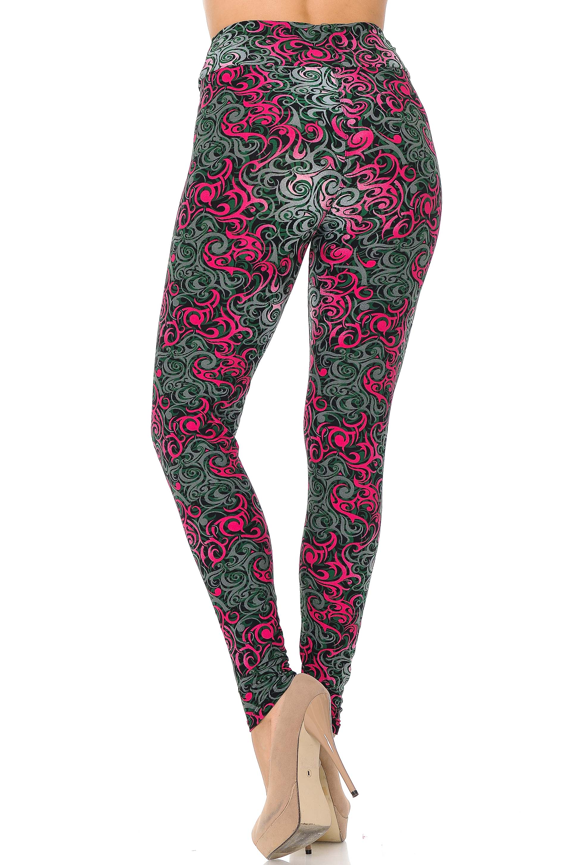 Buttery Soft Fuchsia Tangled Swirl High Waisted Leggings (One Size Regular,Fuchsia)