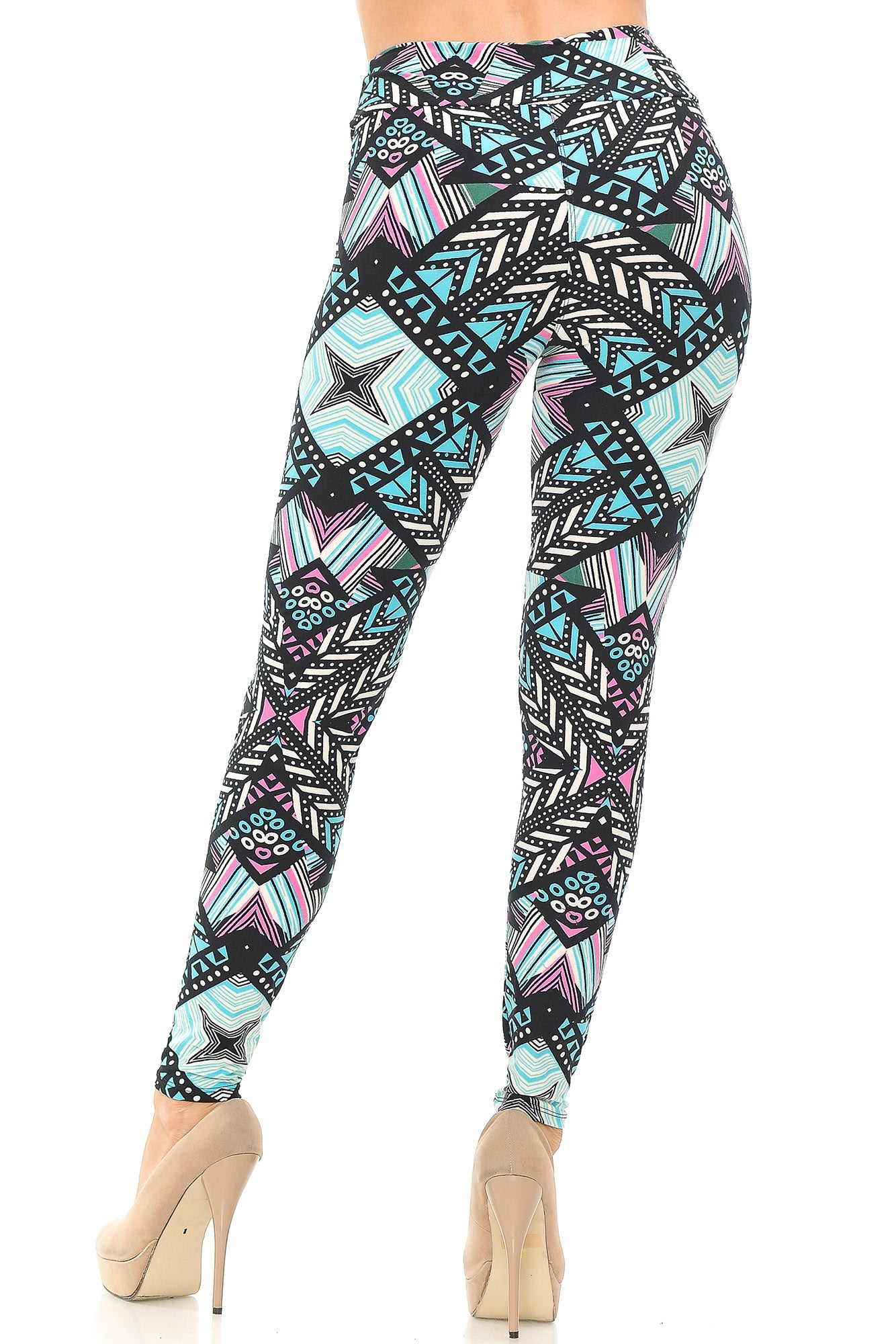 Buttery Soft Melodic Emerald Tribal High Waisted Leggings (One Size Regular,Green)