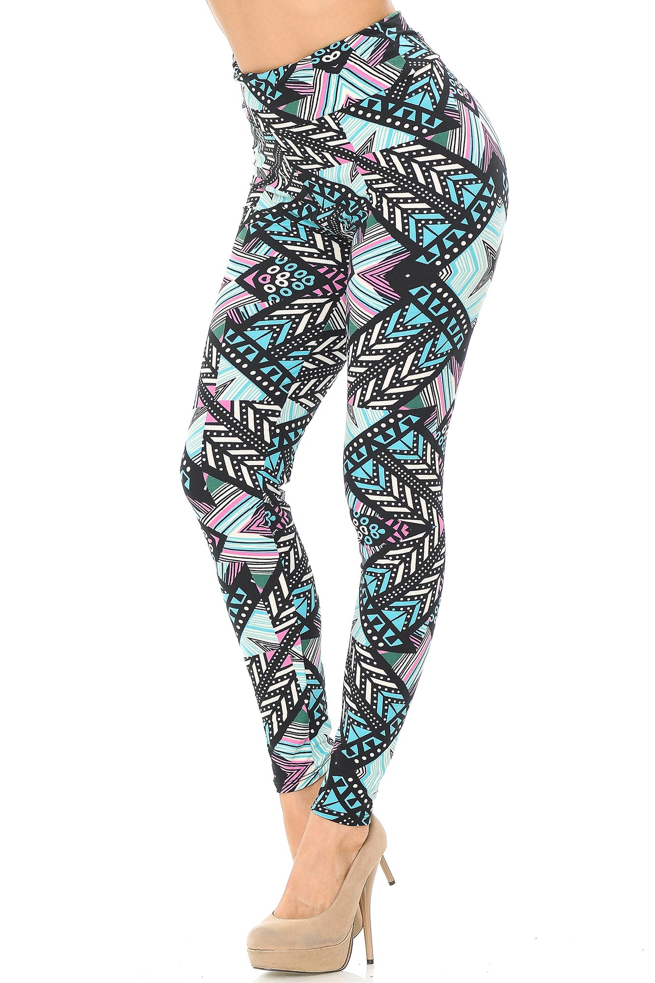 Buttery Soft Melodic Emerald Tribal High Waisted Leggings (One Size Regular,Green)