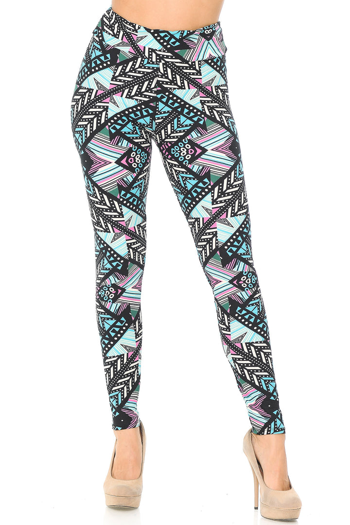 Buttery Soft Melodic Emerald Tribal High Waisted Leggings (One Size Regular,Green)