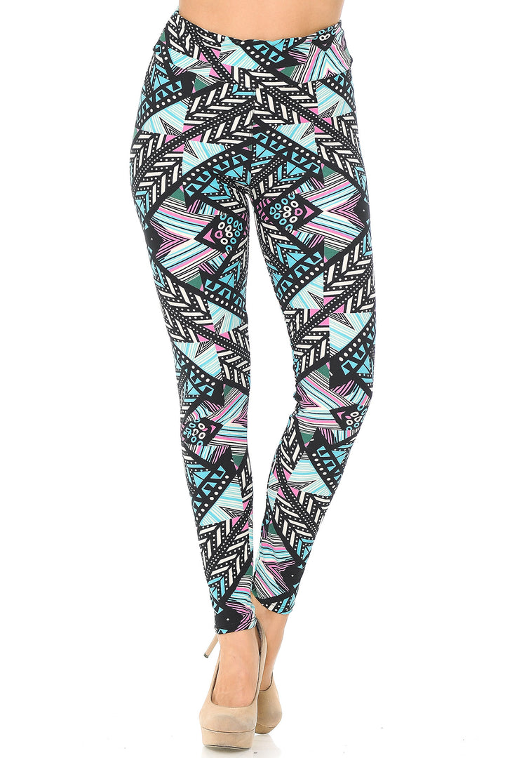 Buttery Soft Melodic Emerald Tribal High Waisted Leggings (One Size Regular,Green)