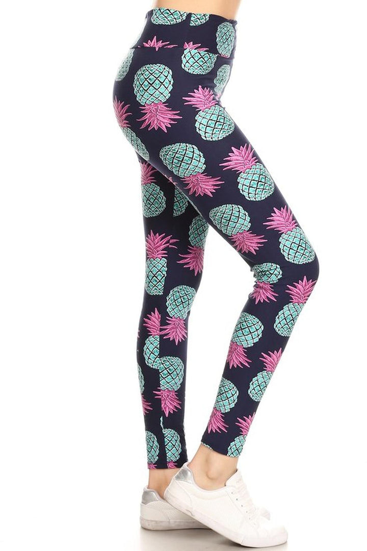 Buttery Soft Teal Pineapple High Waisted Leggings - EEVEE (One Size Regular,Teal)