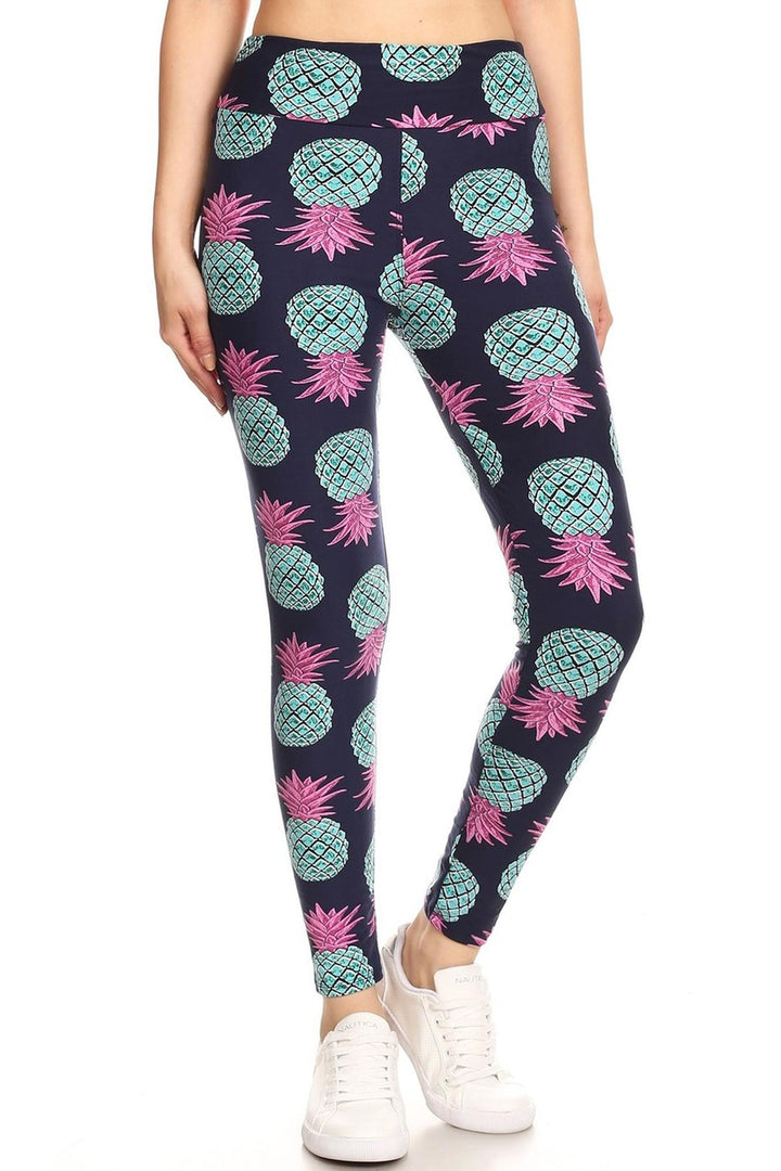 Buttery Soft Teal Pineapple High Waisted Leggings - EEVEE (One Size Regular,Teal)