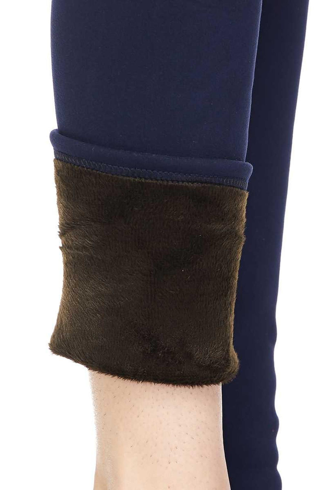 Solid Warm Fur Lined High Waisted Leggings - 3 Inch