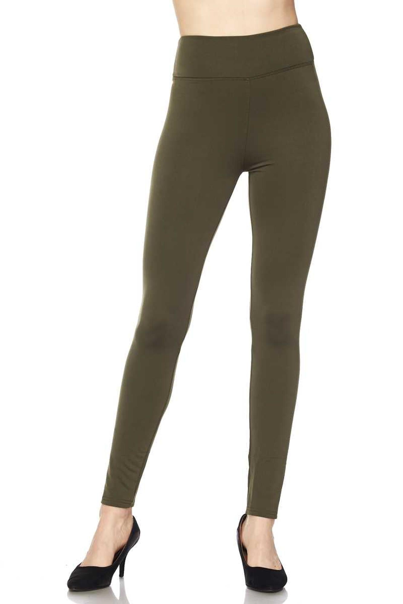 Solid Warm Fur Lined High Waisted Leggings - 3 Inch