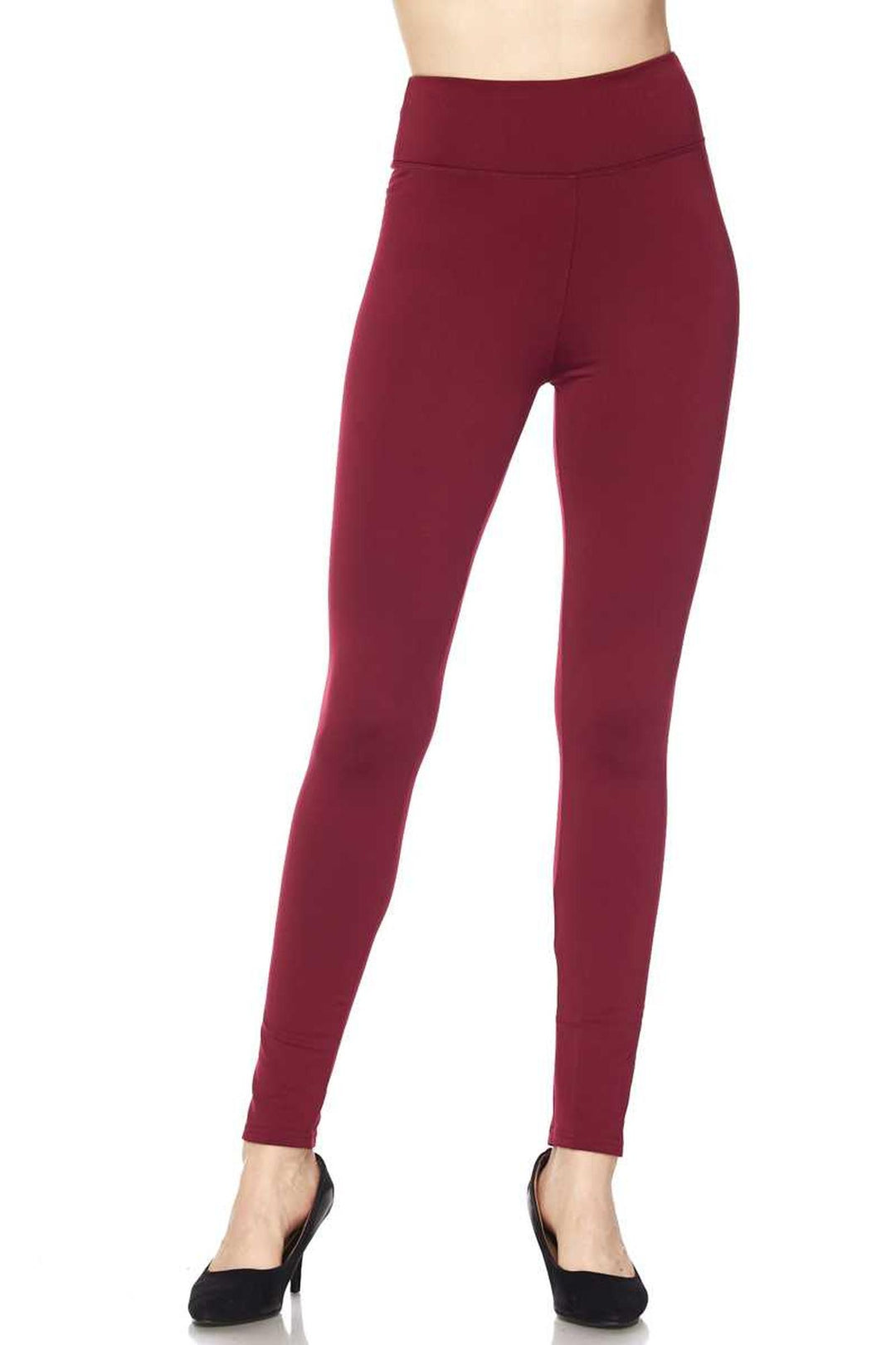 Solid Warm Fur Lined High Waisted Leggings - 3 Inch