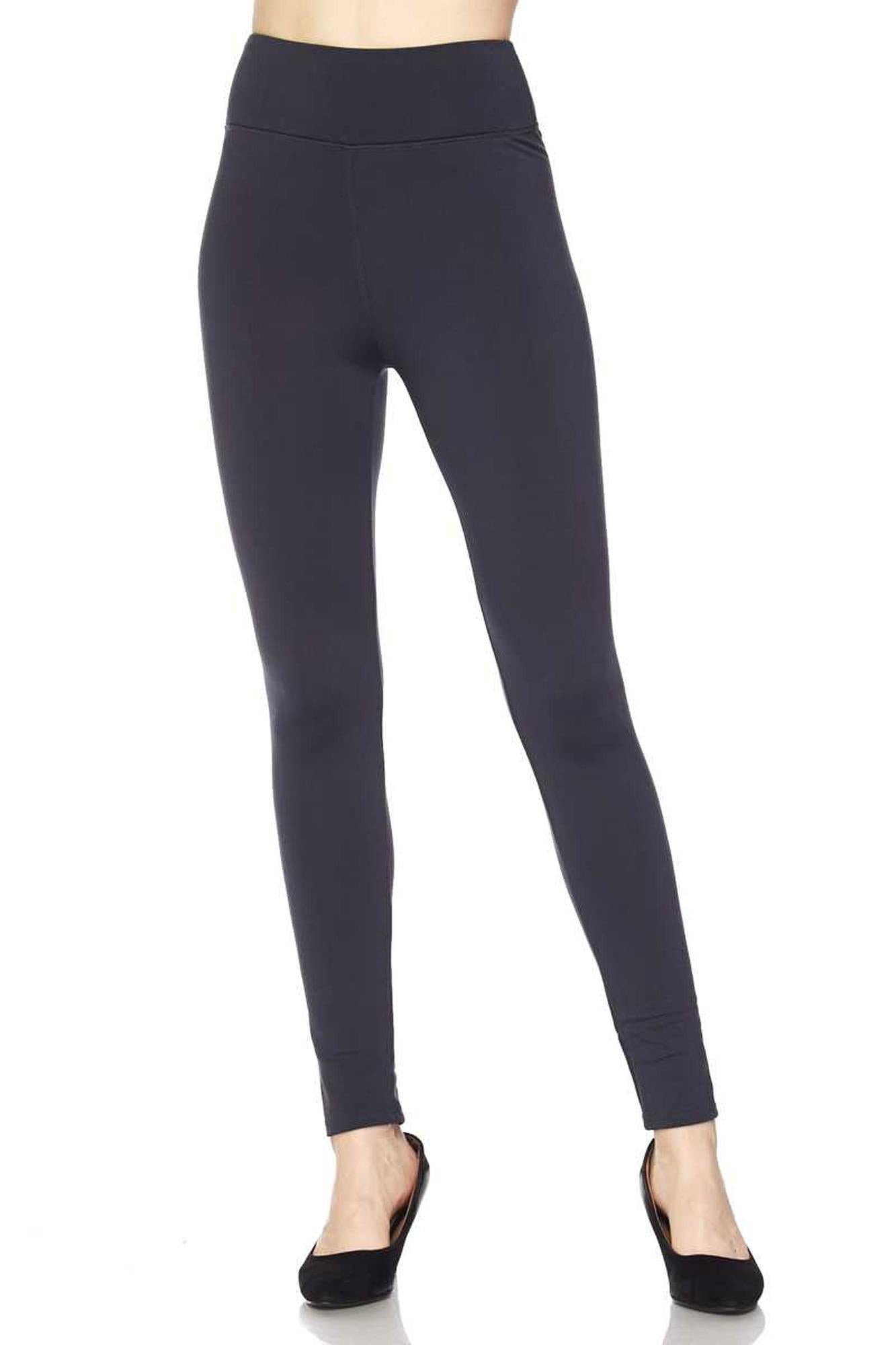 Solid Warm Fur Lined High Waisted Leggings - 3 Inch