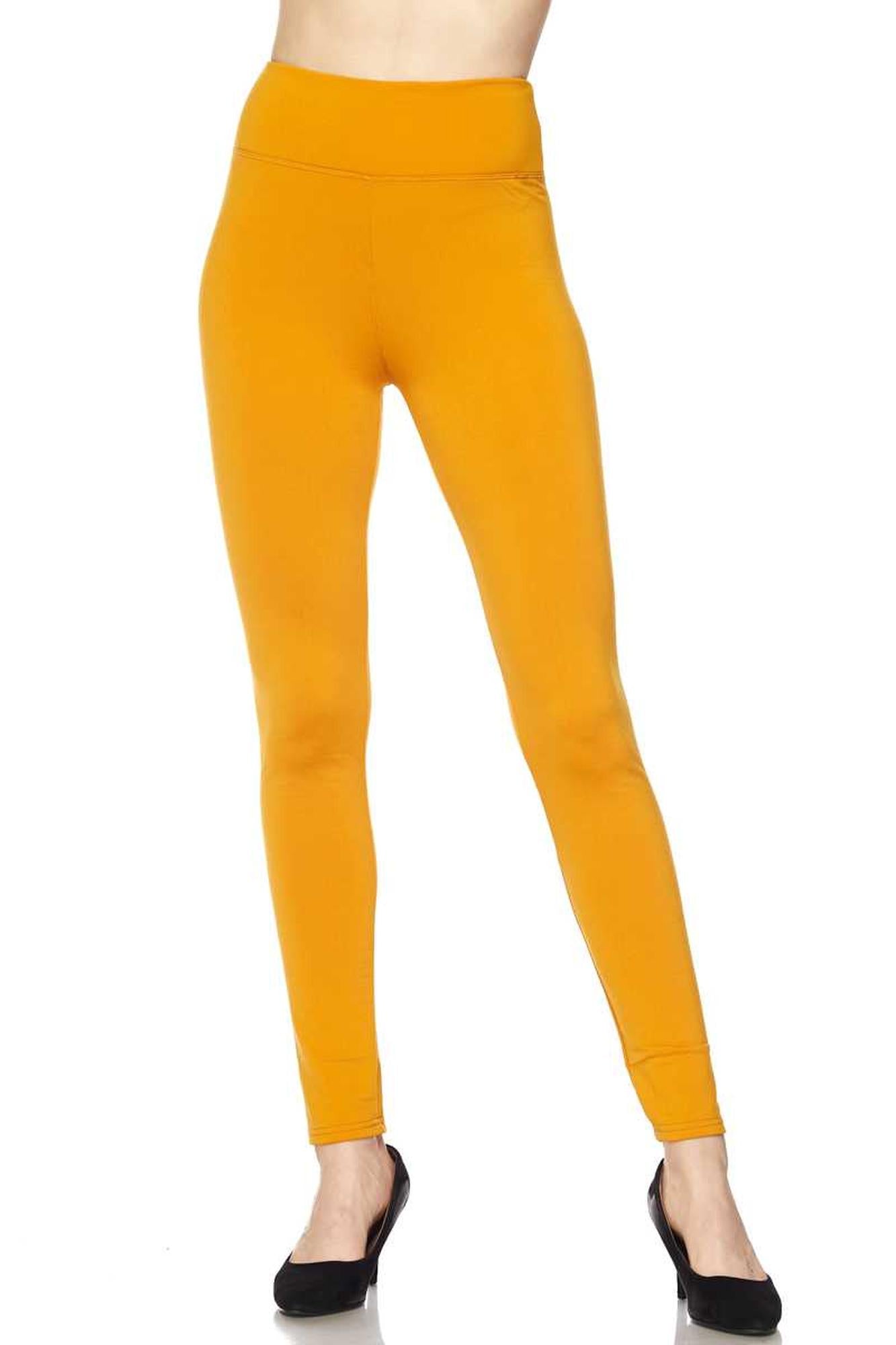 Solid Warm Fur Lined High Waisted Leggings - 3 Inch