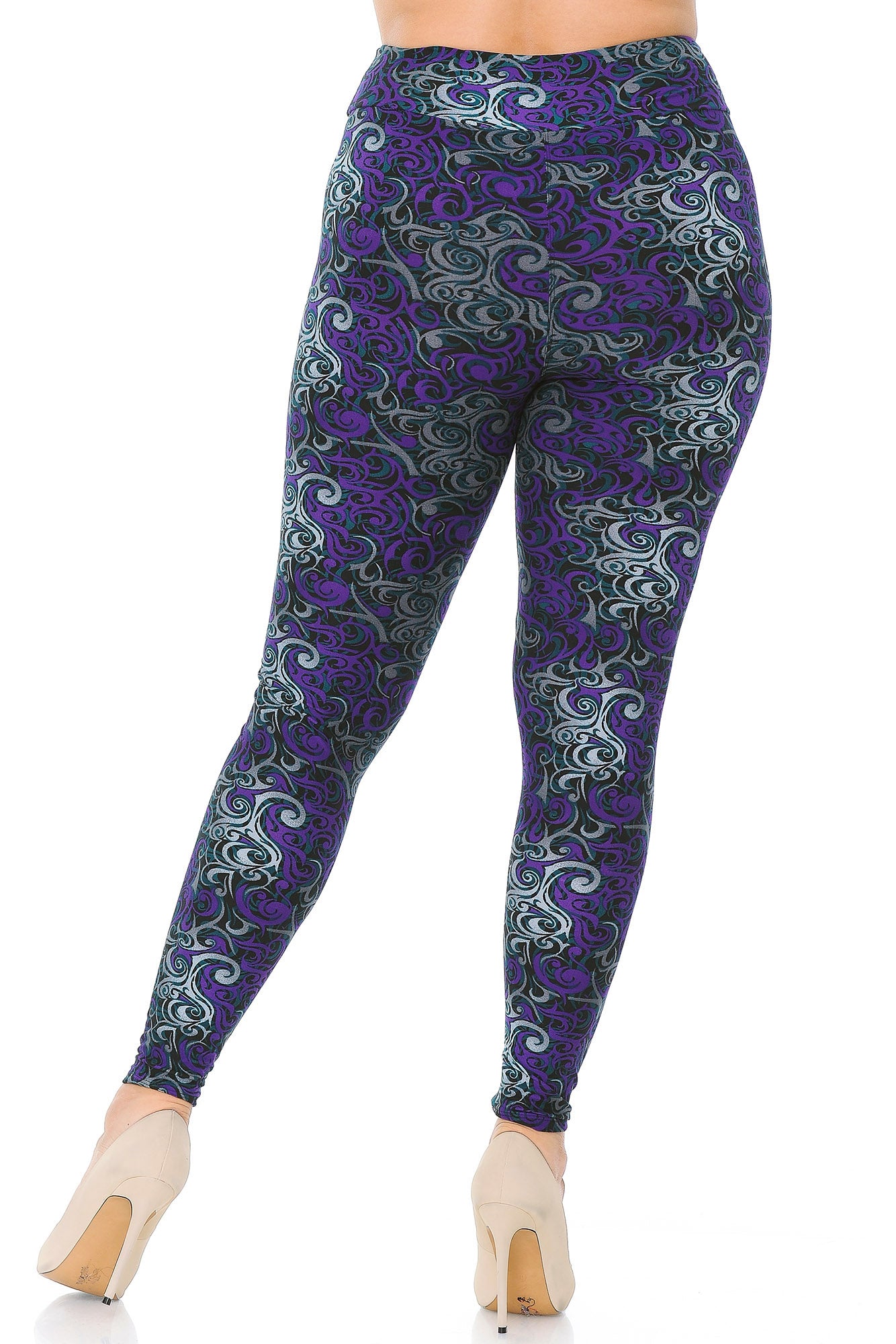 Buttery Soft Purple Tangled Swirl High Waisted Plus Size Leggings (One Size Plus,Purple)