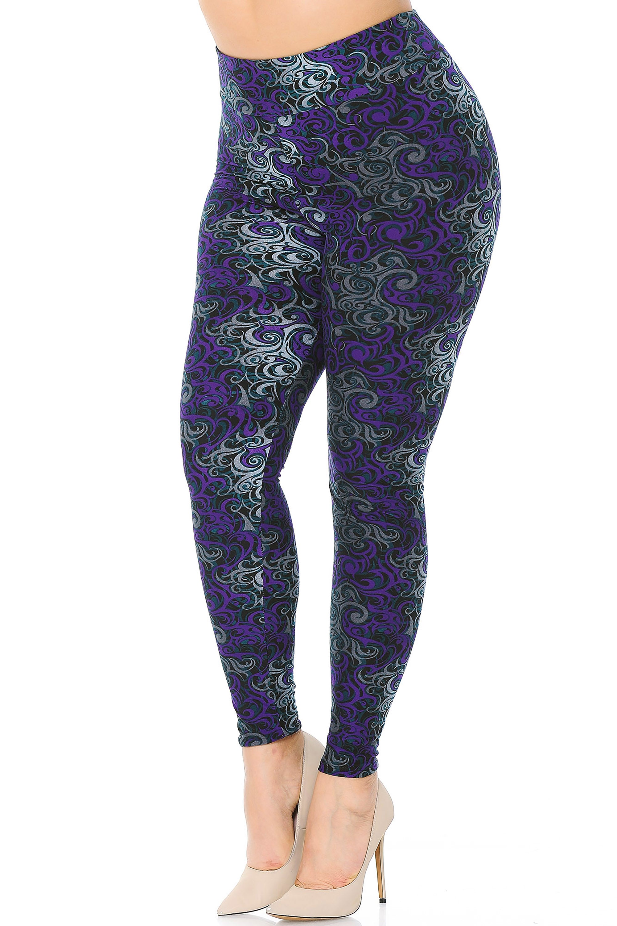 Buttery Soft Purple Tangled Swirl High Waisted Plus Size Leggings (One Size Plus,Purple)