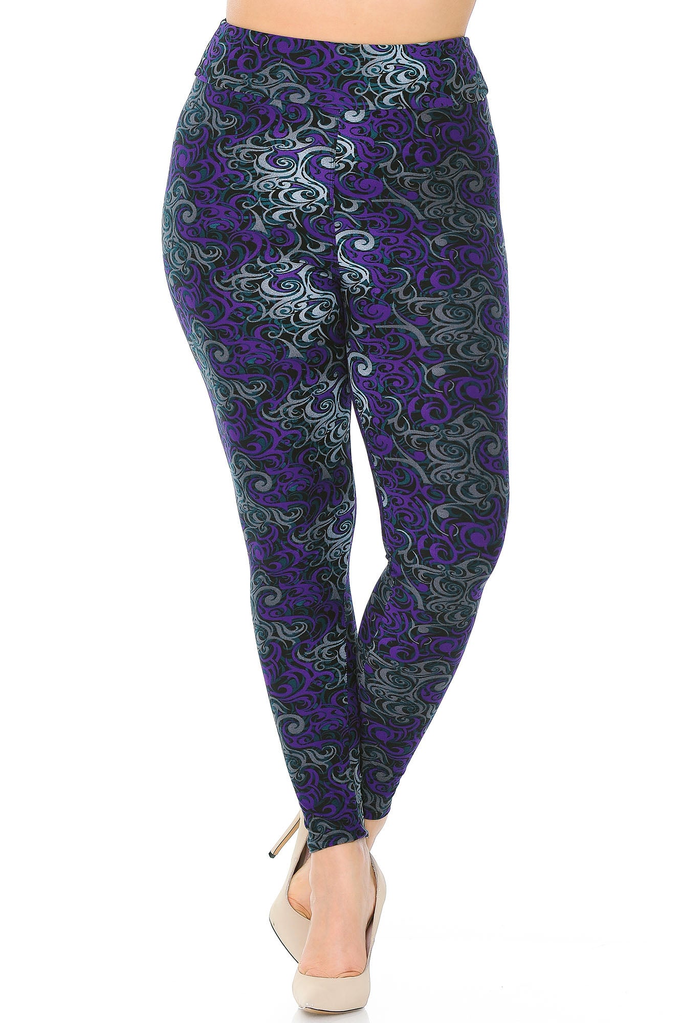 Buttery Soft Purple Tangled Swirl High Waisted Plus Size Leggings (One Size Plus,Purple)