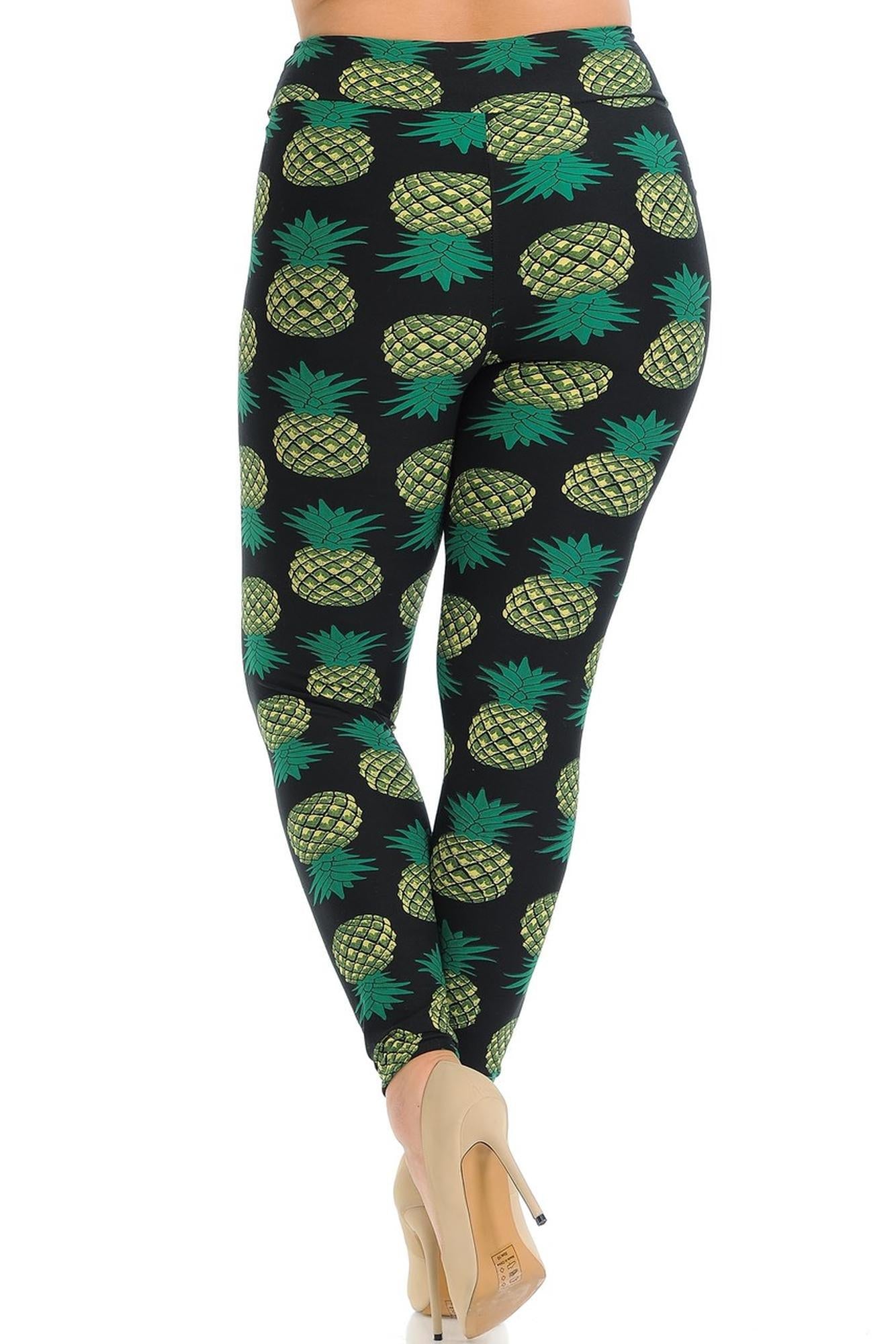 Buttery Smooth Green Pineapple High Waisted Leggings - Plus Size - 1XL 2XL 3XL - EEVEE