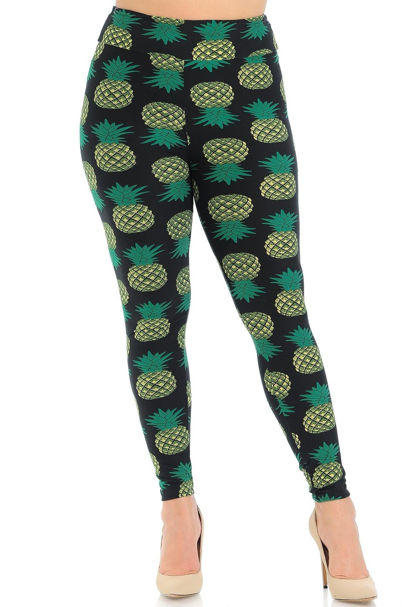 Buttery Smooth Green Pineapple High Waisted Leggings - Plus Size - 1XL 2XL 3XL - EEVEE