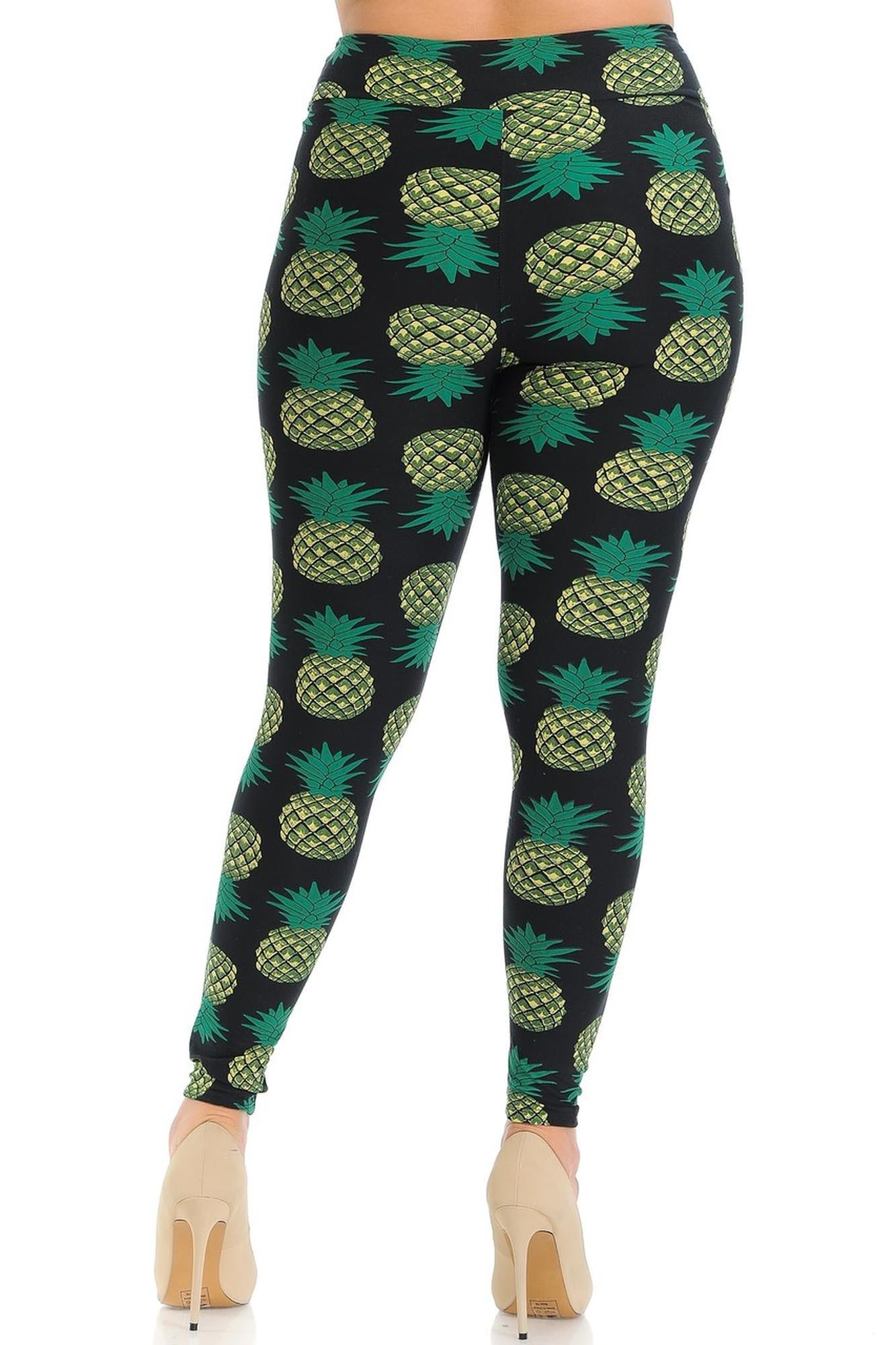 Buttery Smooth Green Pineapple High Waisted Leggings - Plus Size - 1XL 2XL 3XL - EEVEE