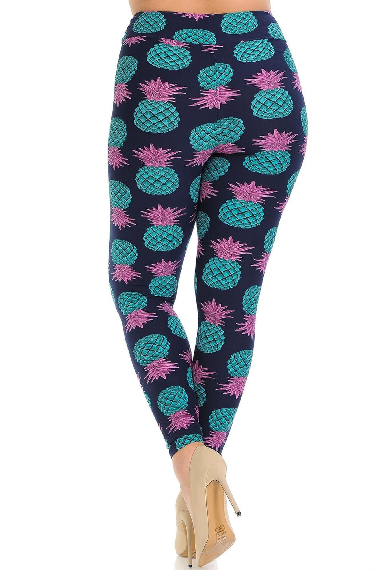 Buttery Soft Teal Pineapple High Waisted Plus Size Leggings - EEVEE (One Size Plus,Teal)