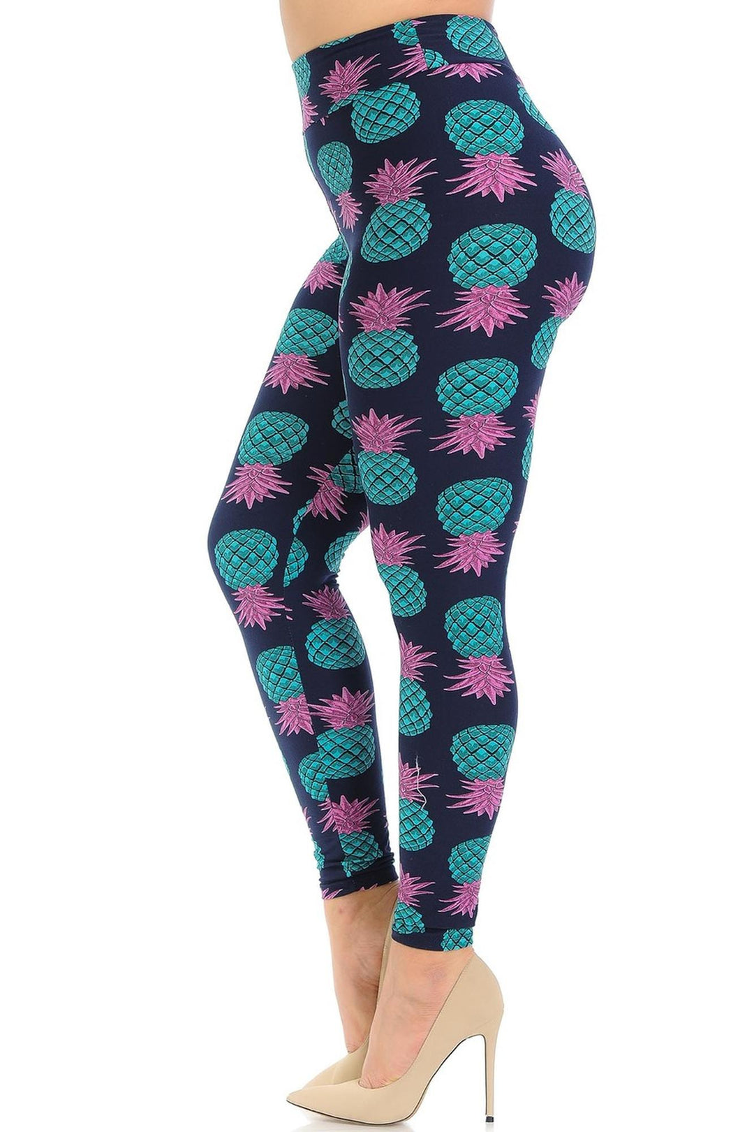 Buttery Soft Teal Pineapple High Waisted Plus Size Leggings - EEVEE (One Size Plus,Teal)