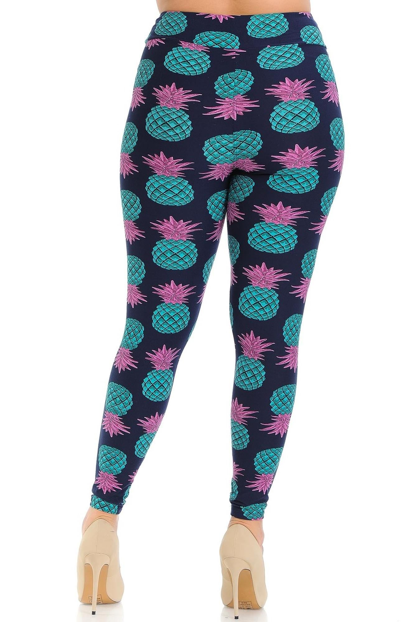 Buttery Soft Teal Pineapple High Waisted Plus Size Leggings - EEVEE (One Size Plus,Teal)