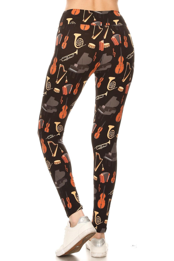 Buttery Soft Musical Instrument High Waisted Plus Size Leggings (One Size Plus,Black)