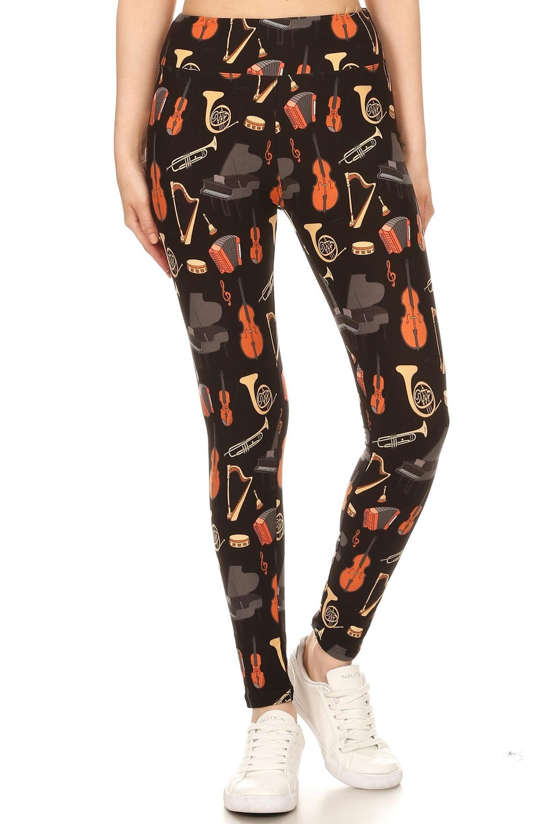Buttery Soft Musical Instrument High Waisted Plus Size Leggings (One Size Plus,Black)