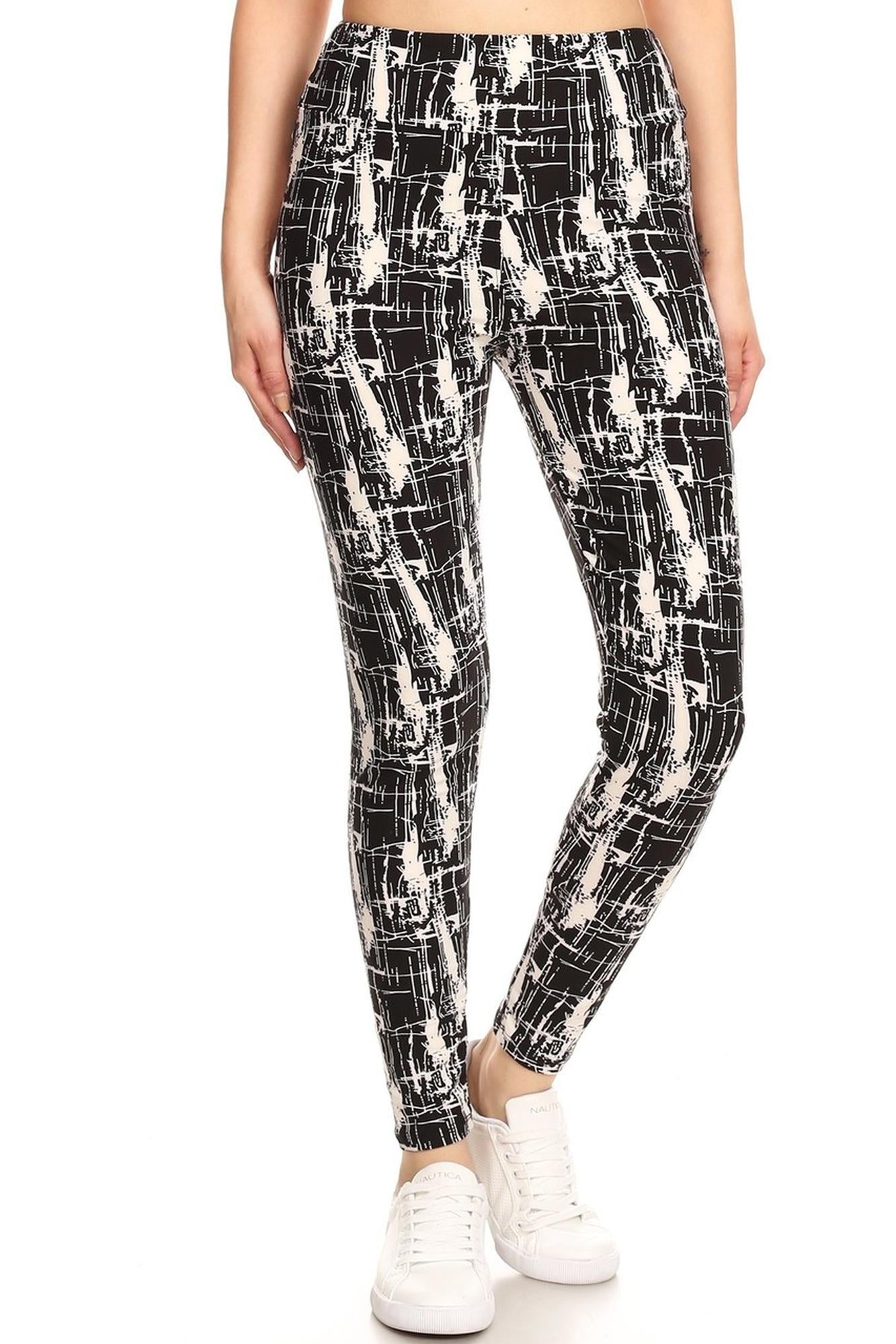 Buttery Soft Splattered Lines High Waisted Leggings (One Size Regular,Black)