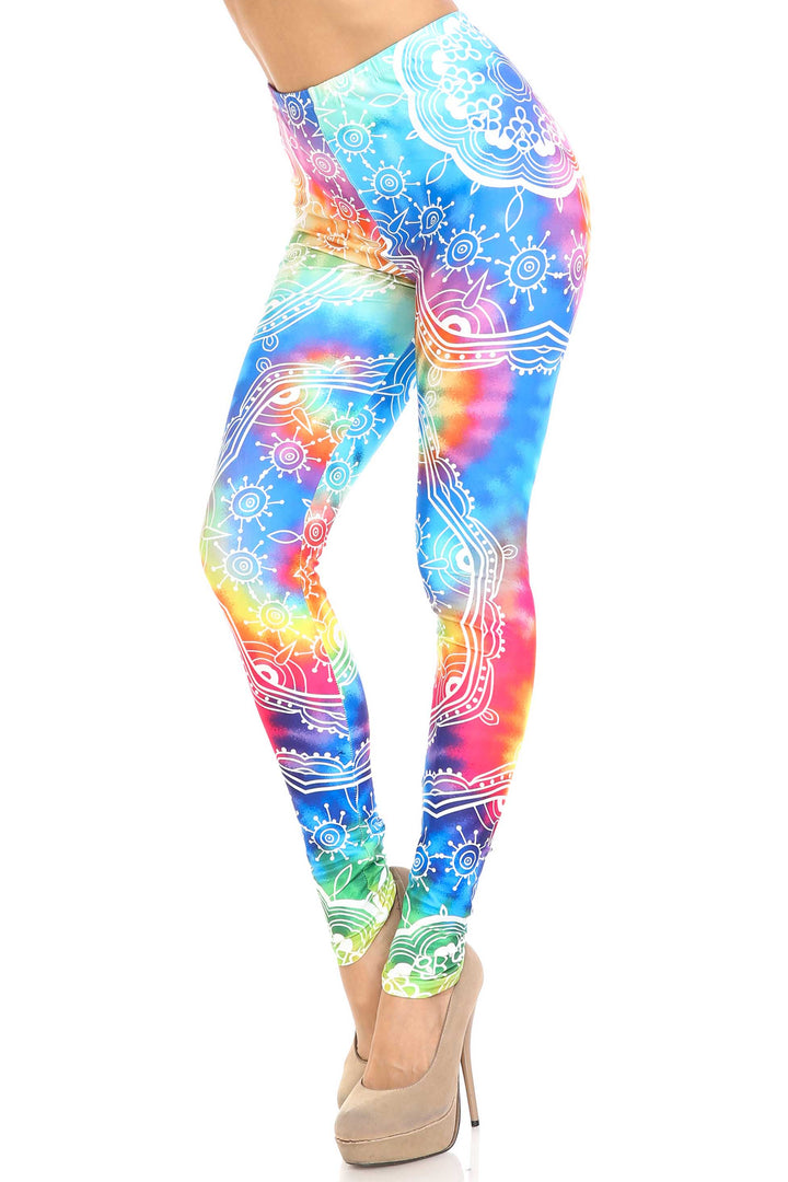 Creamy Soft Premium Women's Leggings California Tie Dye Regular Size, High Rise, Stretchy & Breathable, Comfortable Fit - by USA Fashion