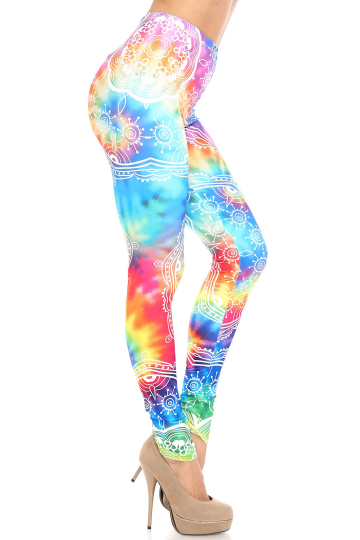 Creamy Soft Premium Women's Leggings California Tie Dye Regular Size, High Rise, Stretchy & Breathable, Comfortable Fit - by USA Fashion