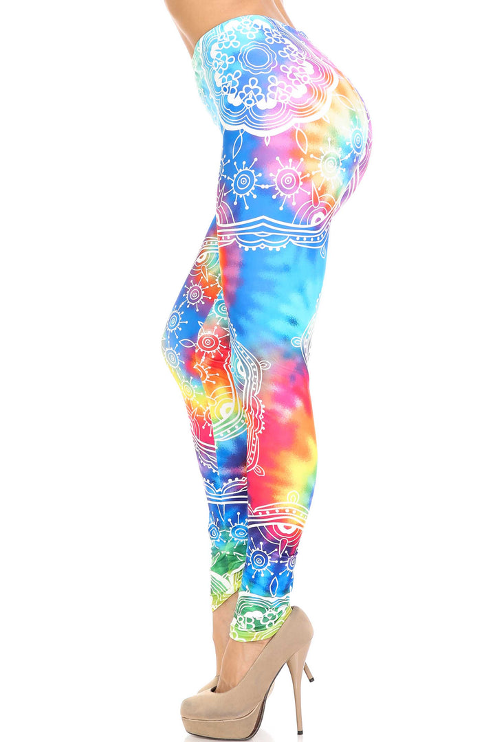 Creamy Soft Premium Women's Leggings California Tie Dye Regular Size, High Rise, Stretchy & Breathable, Comfortable Fit - by USA Fashion