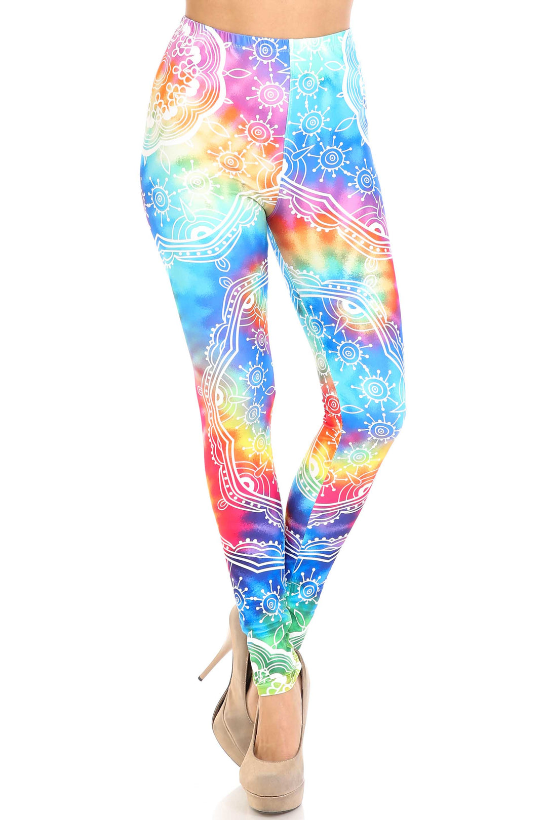 Creamy Soft Premium Women's Leggings California Tie Dye Regular Size, High Rise, Stretchy & Breathable, Comfortable Fit - by USA Fashion