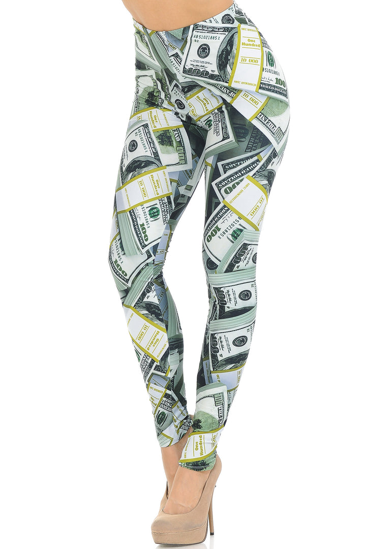 Creamy Soft Premium Women's Leggings Cash Money Regular Size, High Rise, Stretchy & Breathable, Comfortable Fit - by USA Fashion