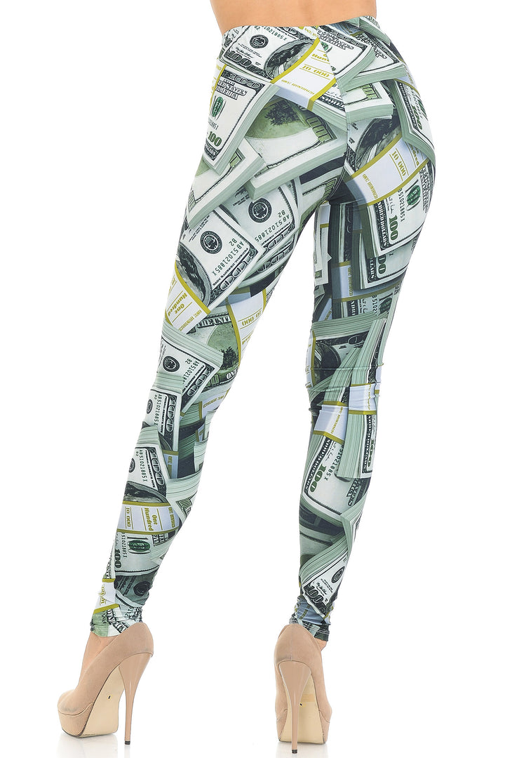 Creamy Soft Premium Women's Leggings Cash Money Regular Size, High Rise, Stretchy & Breathable, Comfortable Fit - by USA Fashion