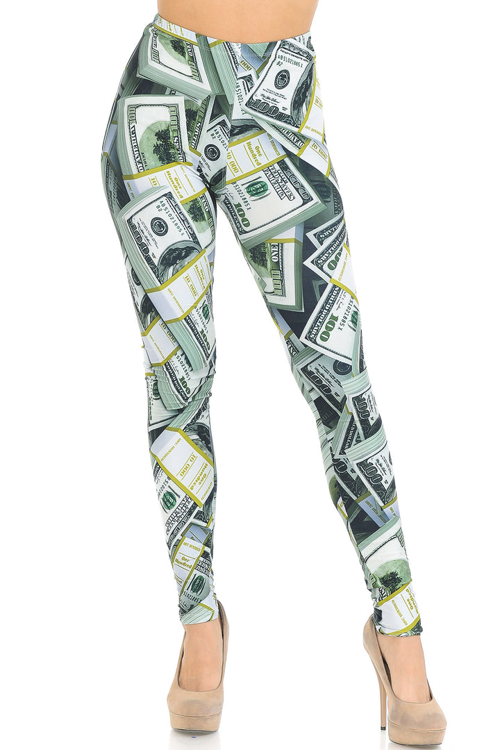 Creamy Soft Premium Women's Leggings Cash Money Regular Size, High Rise, Stretchy & Breathable, Comfortable Fit - by USA Fashion