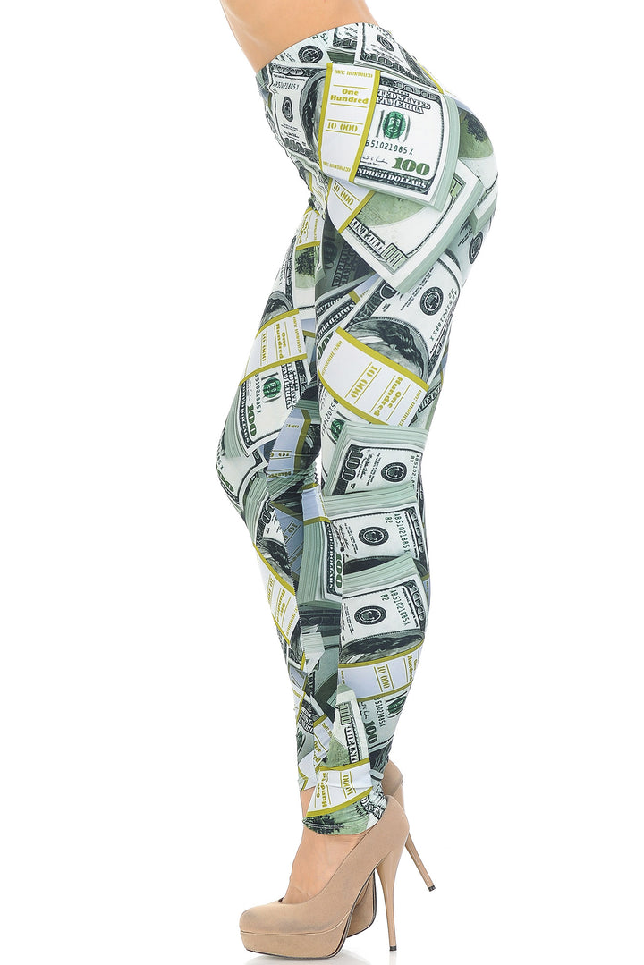 Creamy Soft Premium Women's Leggings Cash Money Regular Size, High Rise, Stretchy & Breathable, Comfortable Fit - by USA Fashion