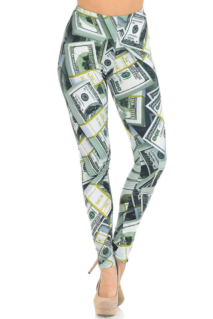 Creamy Soft Premium Women's Leggings Cash Money Regular Size, High Rise, Stretchy & Breathable, Comfortable Fit - by USA Fashion