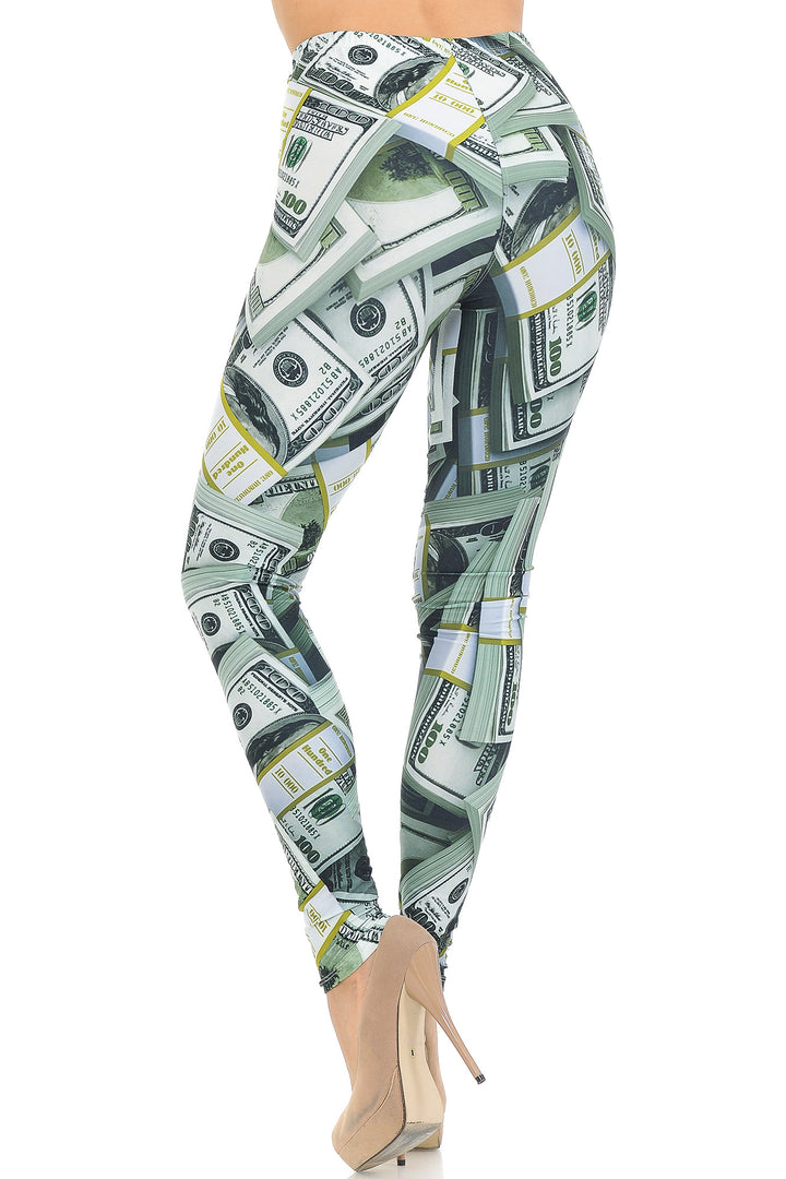 Creamy Soft Premium Women's Leggings Cash Money Regular Size, High Rise, Stretchy & Breathable, Comfortable Fit - by USA Fashion