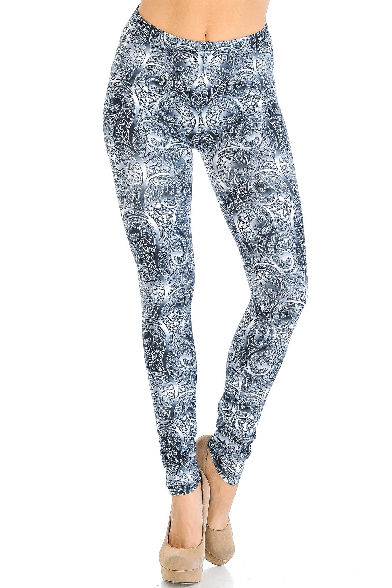 Creamy Soft Swirling Crystal Glass Extra Small Leggings - USA Fashionâ„¢ (XSmall One Size,Charcoal)