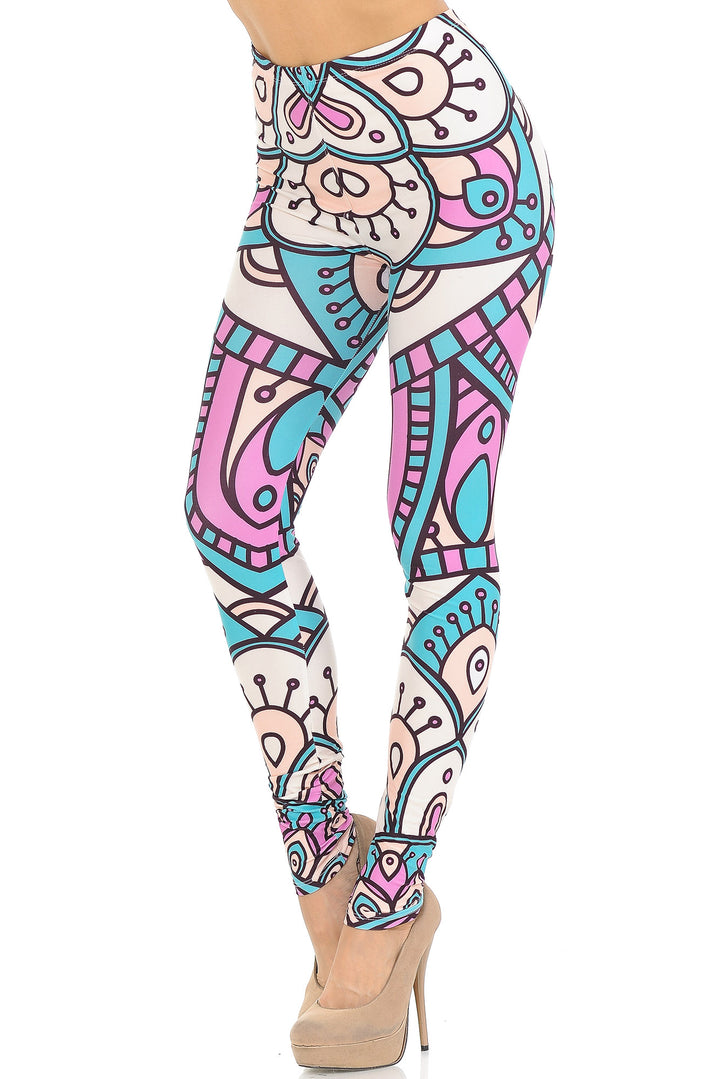 Creamy Soft Premium Women's Leggings Cute Mandala Regular Size, High Rise, Stretchy & Comfortable Fit - by USA Fashion