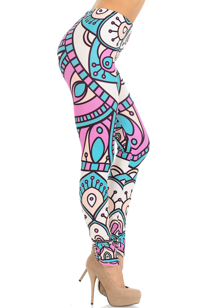Creamy Soft Premium Women's Leggings Cute Mandala Regular Size, High Rise, Stretchy & Comfortable Fit - by USA Fashion