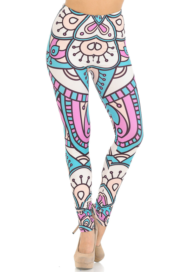 Creamy Soft Premium Women's Leggings Cute Mandala Regular Size, High Rise, Stretchy & Comfortable Fit - by USA Fashion