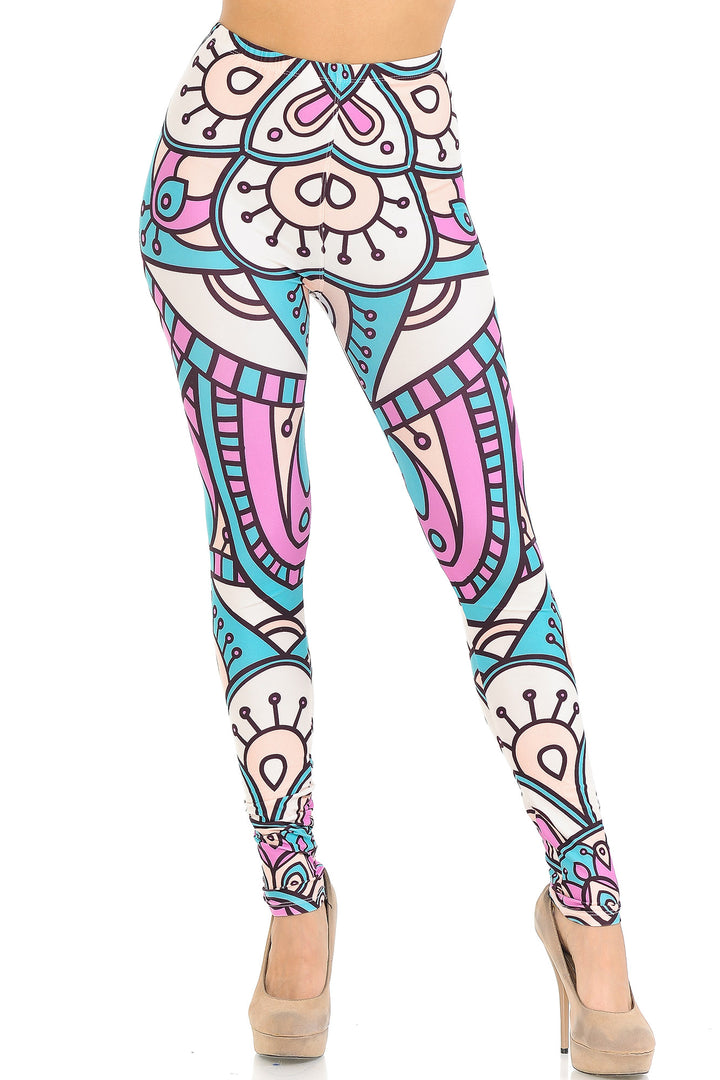 Creamy Soft Cute Mandala Extra Small Leggings - USA Fashionâ„¢ (XSmall One Size,Multi Color Pastel)