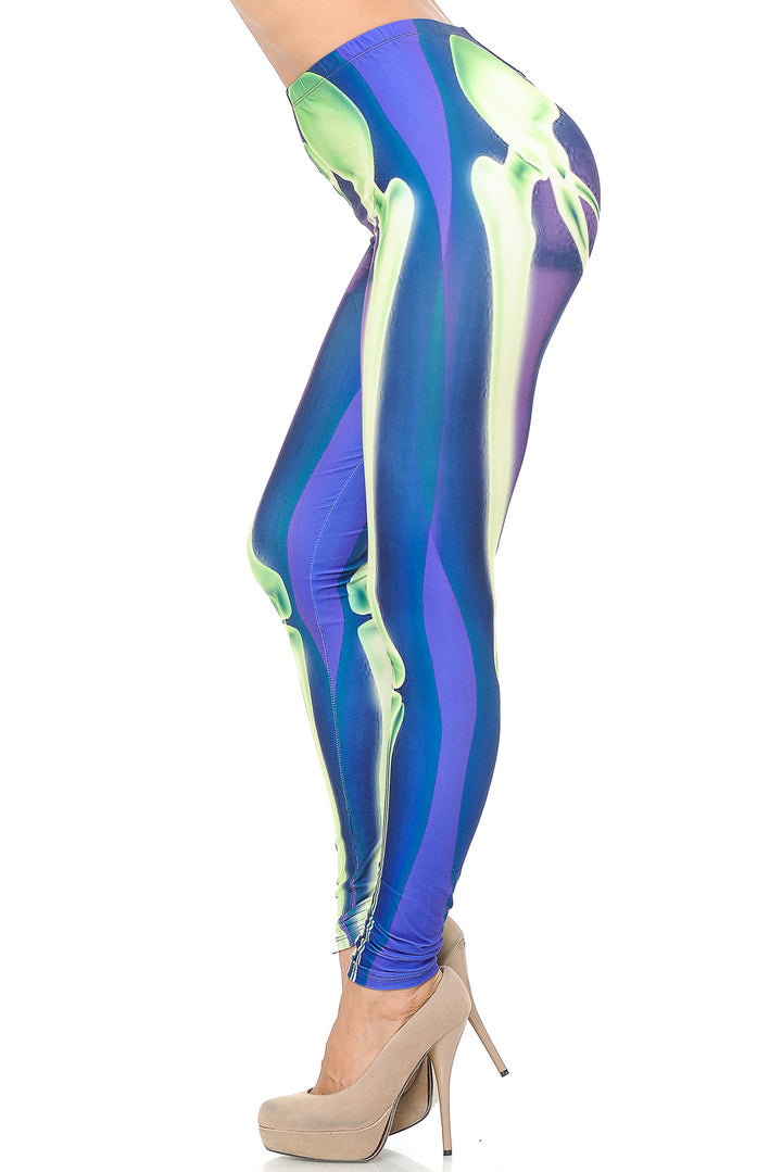 Creamy Soft Premium Women's Leggings Cyan Blue Skeleton Bones Regular Size, High Rise, Stretchy & Comfortable Fit - by USA Fashion