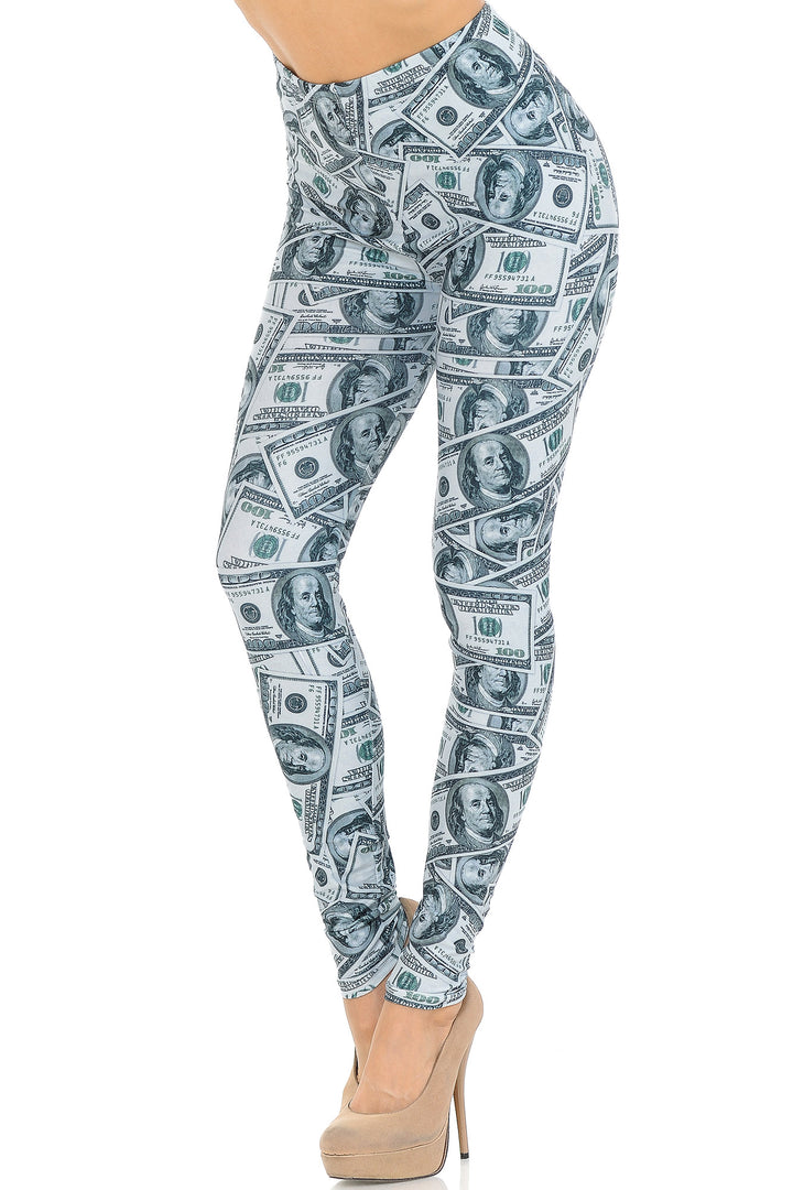 Creamy Soft Premium Women's Leggings Raining Money Regular Size, High Rise, Stretchy & Breathable, Comfortable Fit - by USA Fashion