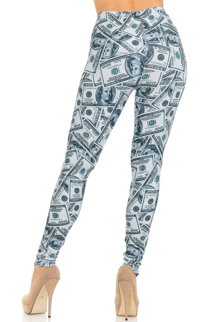Creamy Soft Premium Women's Leggings Raining Money Regular Size, High Rise, Stretchy & Breathable, Comfortable Fit - by USA Fashion