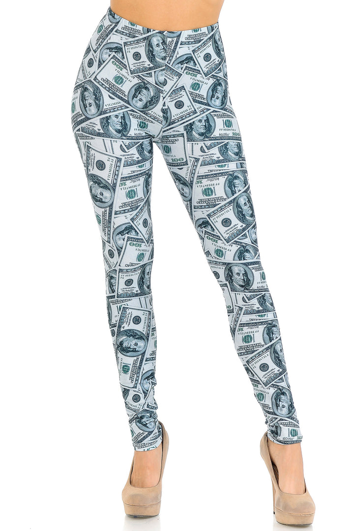 Creamy Soft Premium Women's Leggings Raining Money Regular Size, High Rise, Stretchy & Breathable, Comfortable Fit - by USA Fashion