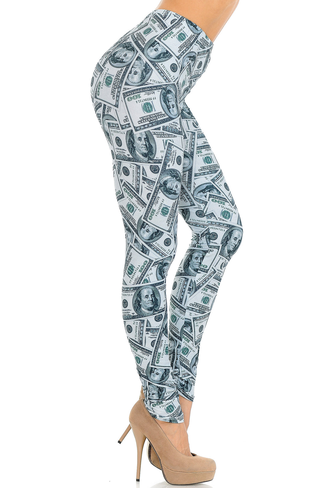 Creamy Soft Premium Women's Leggings Raining Money Regular Size, High Rise, Stretchy & Breathable, Comfortable Fit - by USA Fashion