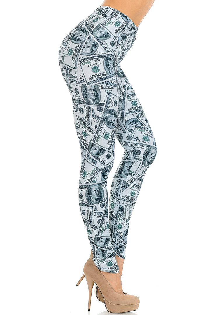 Creamy Soft Premium Women's Leggings Raining Money Regular Size, High Rise, Stretchy & Breathable, Comfortable Fit - by USA Fashion