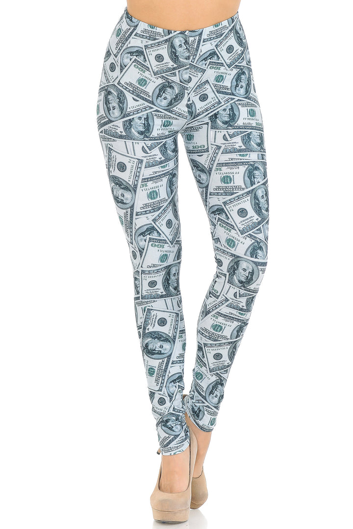 Creamy Soft Premium Women's Leggings Raining Money Regular Size, High Rise, Stretchy & Breathable, Comfortable Fit - by USA Fashion