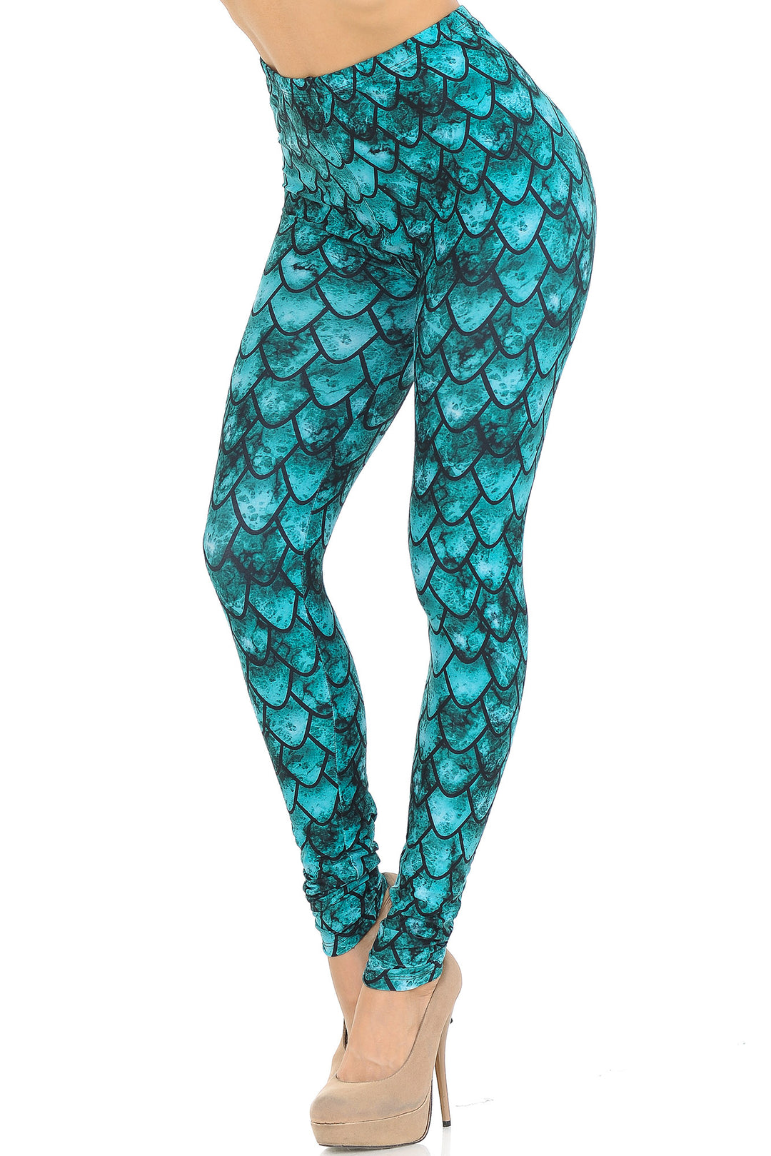 Creamy Soft Premium Women's Leggings Green Dragon Regular Size, High Rise, Stretchy & Comfortable Fit - by USA Fashion